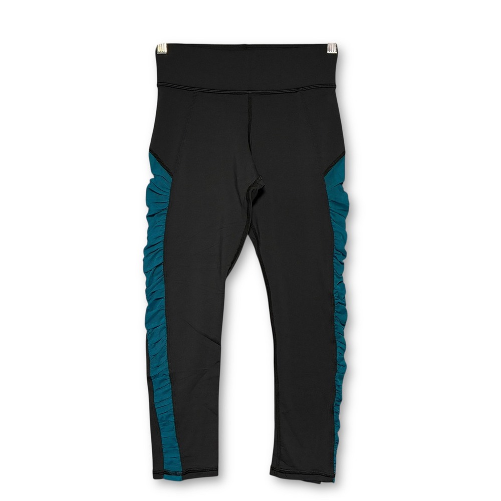 MICHI Mesh Ruched Athleisure‎ Capri Leggings Womens S Black Teal